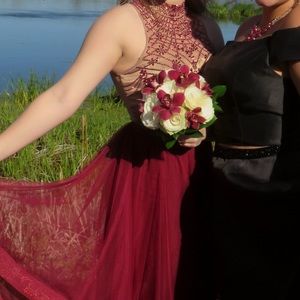 Two piece prom dress! Nude and magenta